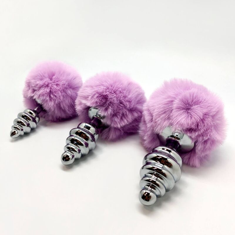 ALIVE - ANAL PLEASURE plug anal en métal torsadé avec pompom violet taille L