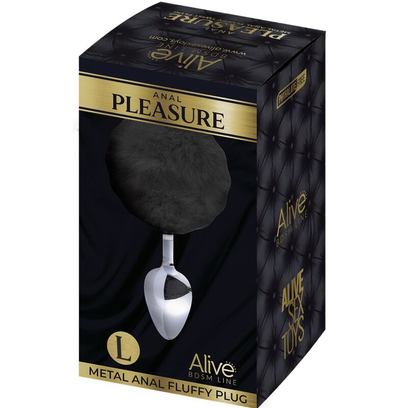 ALIVE - ANAL PLEASURE plug anal en métal lisse avec pompom noir taille L