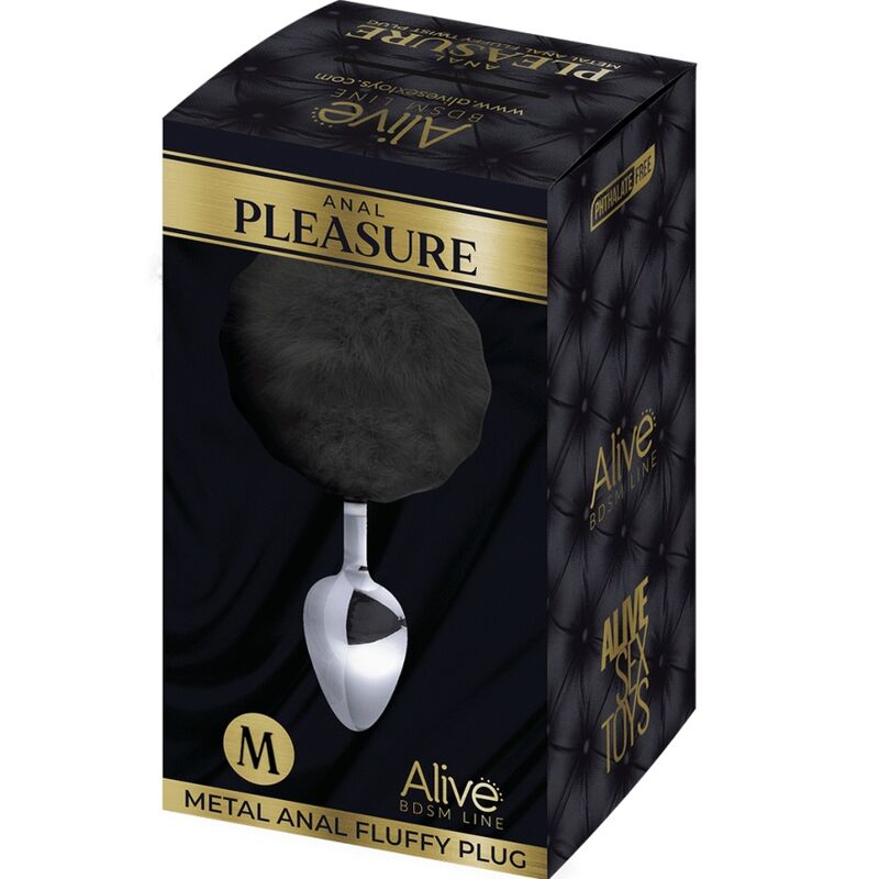 ALIVE - ANAL PLEASURE plug anal en métal lisse avec pompom noir taille M