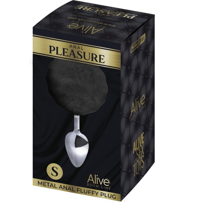 ALIVE - ANAL PLEASURE plug anal en métal lisse avec pompom noir taille S