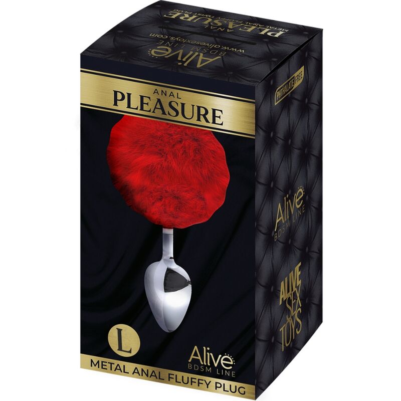 ALIVE - ANAL PLEASURE plug anal en métal lisse avec pompom rouge taille L