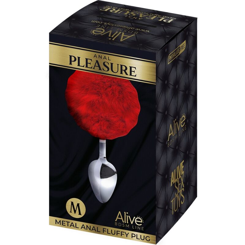 ALIVE - ANAL PLEASURE plug anal en métal lisse avec pompom rouge taille M