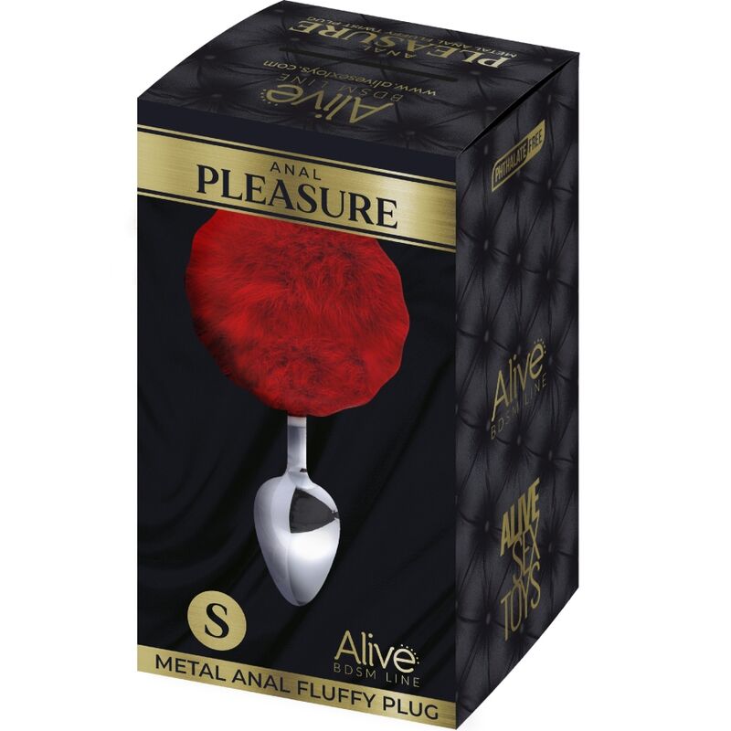 ALIVE - ANAL PLEASURE plug anal en métal lisse avec pompom rouge taille S