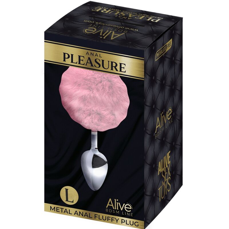 ALIVE - ANAL PLEASURE plug anal en métal lisse avec pompom rose taille L