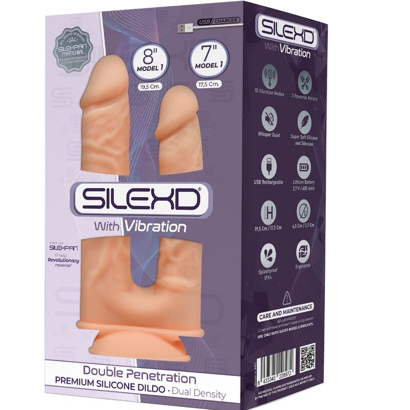 SILEXD - modèle 1 vibromasseur pénis réaliste double pénétration premium SILEXPAN silicone 17.5 / 19.5 cm