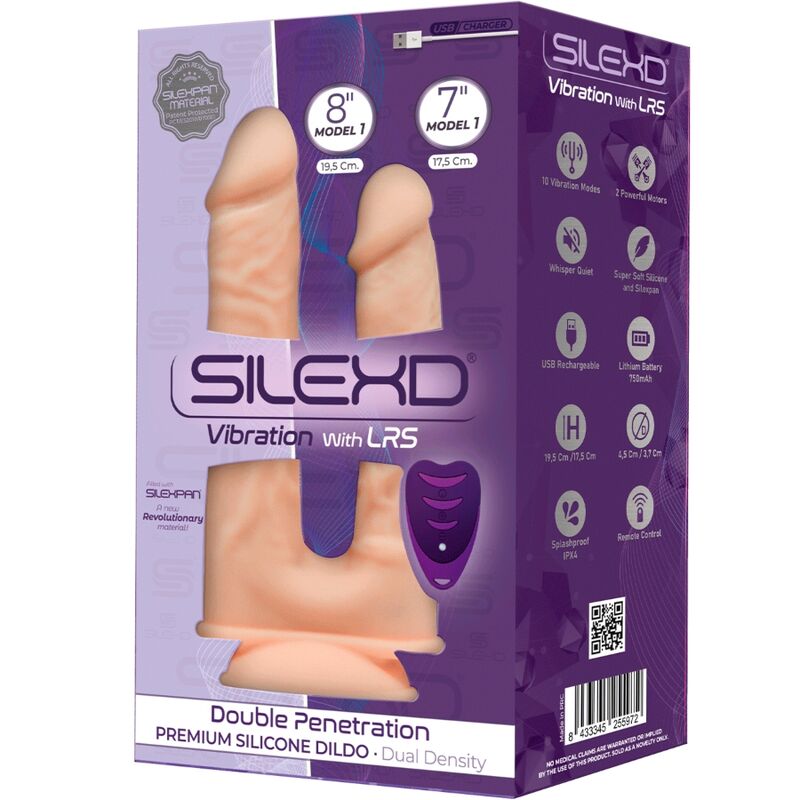 SILEXD - modèle 1 vibromasseur pénis réaliste double pénétration premium SILEXPAN silicone télécommandé 17.5 / 19.5 cm