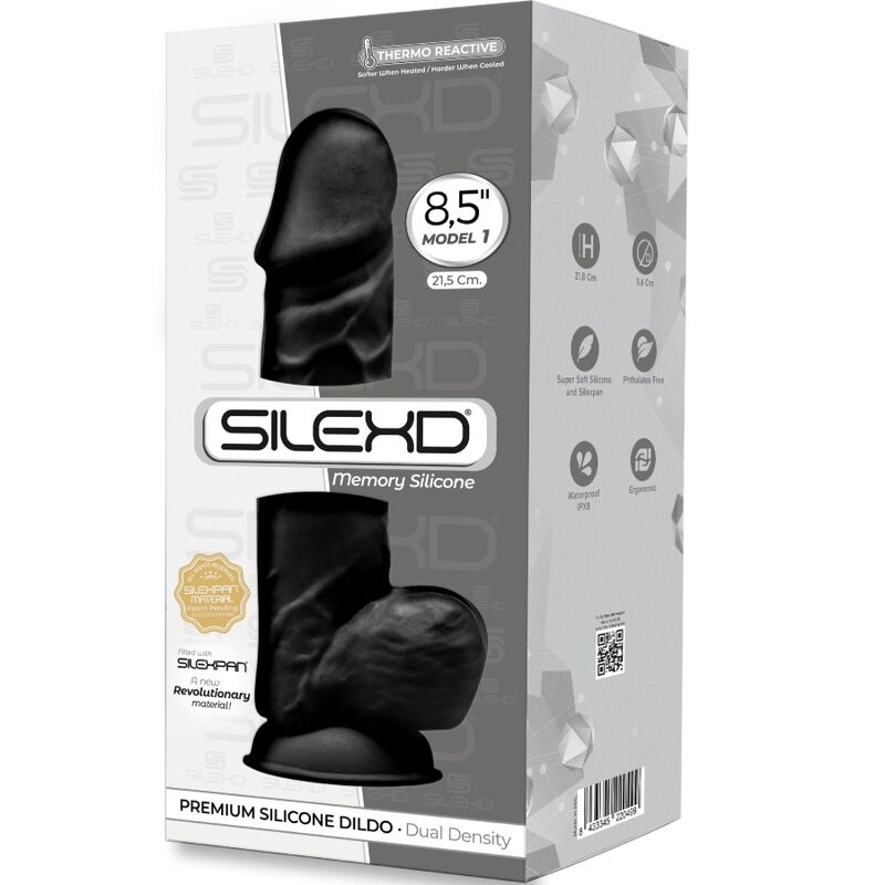 SILEXD - modèle 1 pénis réaliste premium SILEXPAN silicone noir 21.5 cm