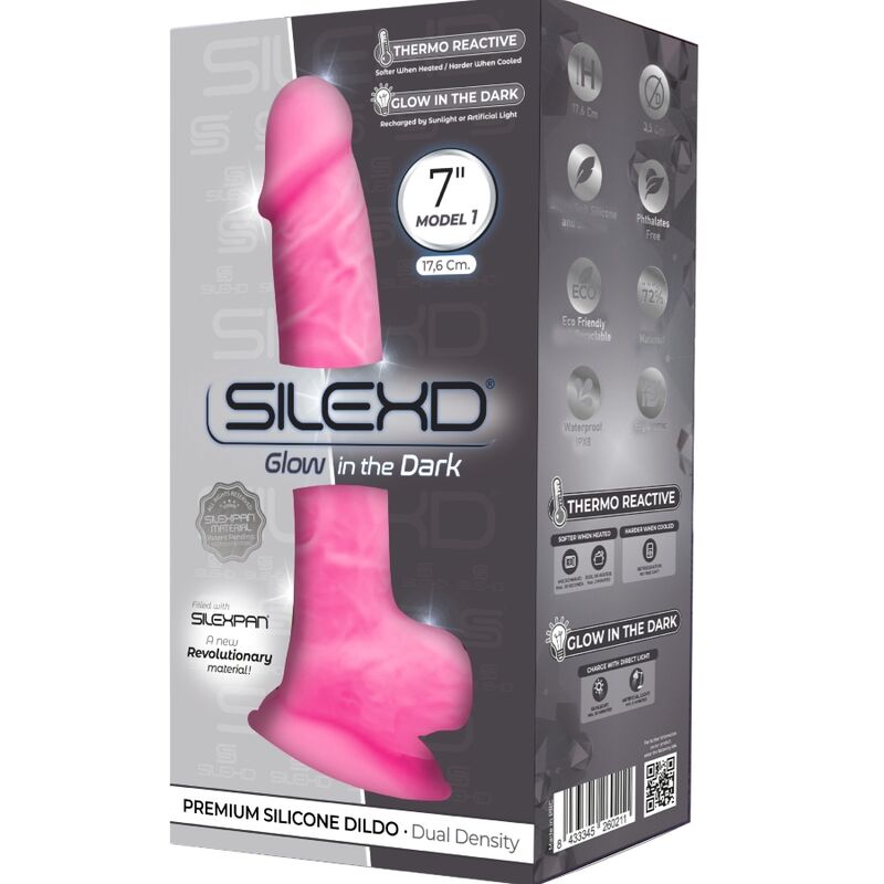 SILEXD - modèle 1 pénis réaliste premium silicone SILEXPAN rose fluorescent 17.5 cm