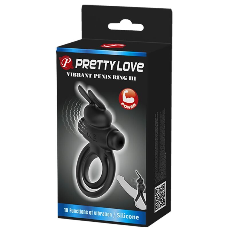 PRETTY LOVE - anneau de lapin vibrator 3 pour pénis noir