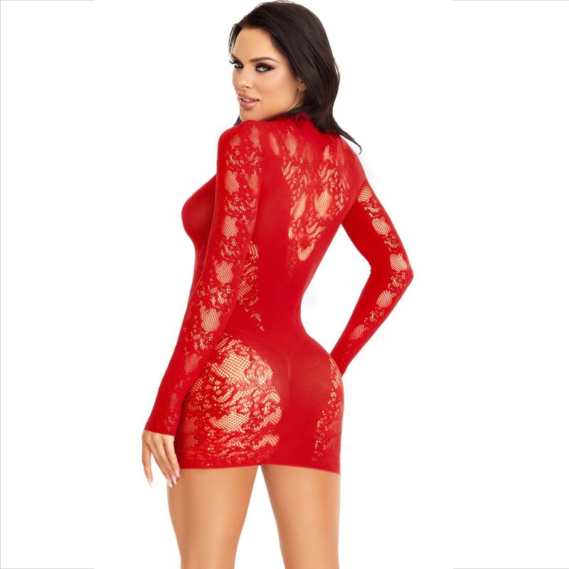 LEGAVENUE - mini robe en dentelle manches longues rouge