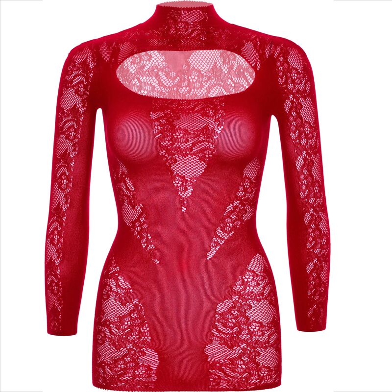 LEGAVENUE - mini robe en dentelle manches longues rouge