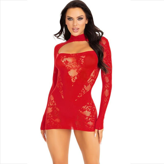 LEGAVENUE - mini robe en dentelle manches longues rouge