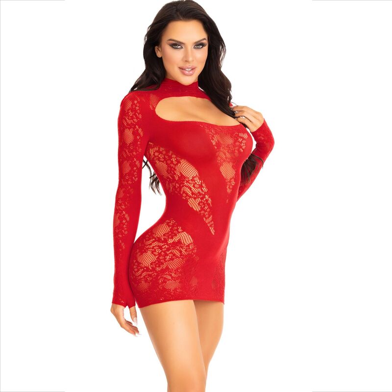 LEGAVENUE - mini robe en dentelle manches longues rouge