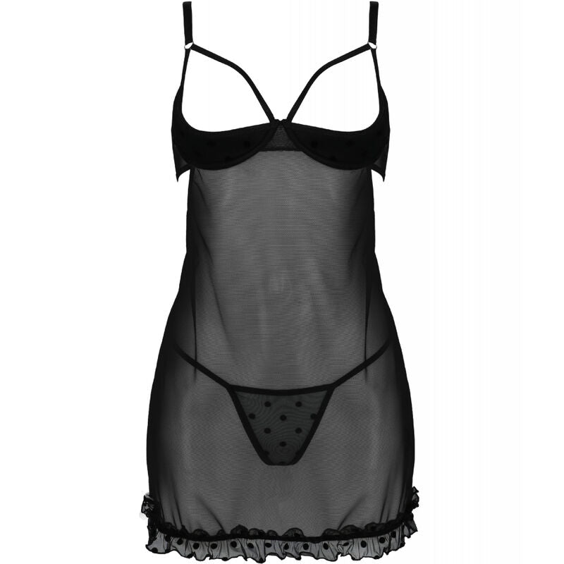 PASSION – nuisette sensuelle transparente seins-nus et string ARINA noir