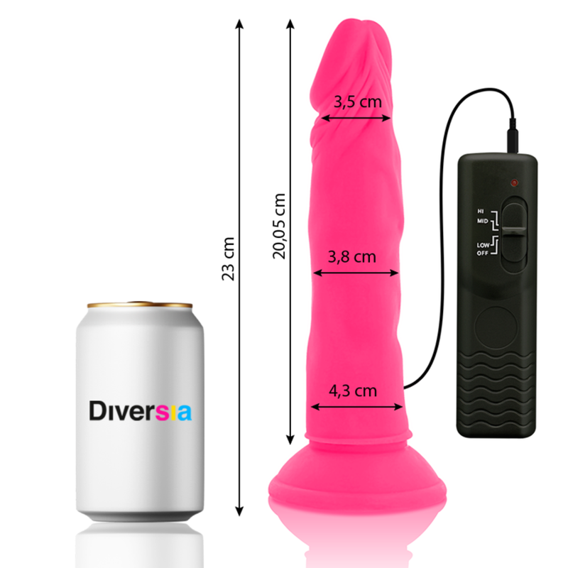 DIVERSIA - gode souple avec vibration rose 23 cm -o- 4.3 cm