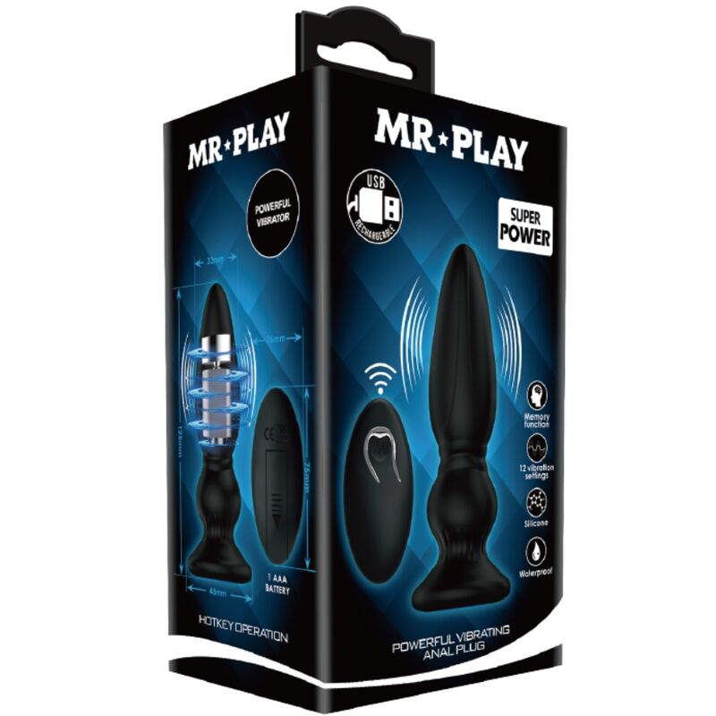 MR PLAY – puissant plug anal vibromasseur noir télécommandé