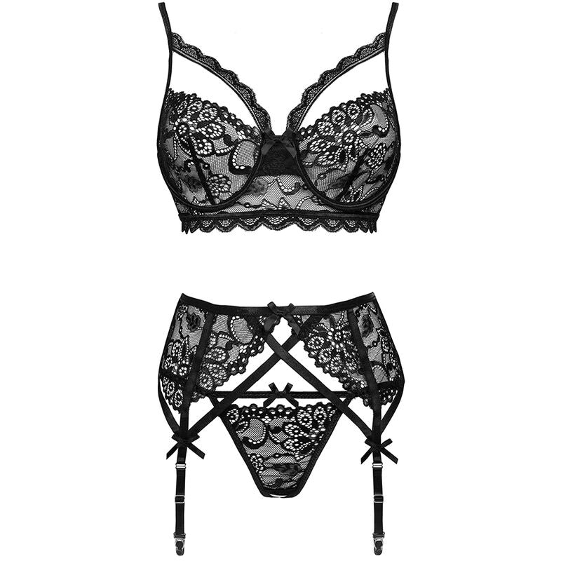 LIVCO - L552 ensemble lingerie sensuel soutien-gorge, jarretière, string noir