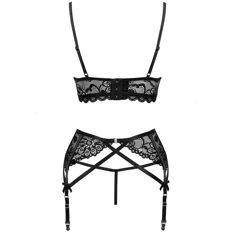 LIVCO - L552 ensemble lingerie sensuel soutien-gorge, jarretière, string noir