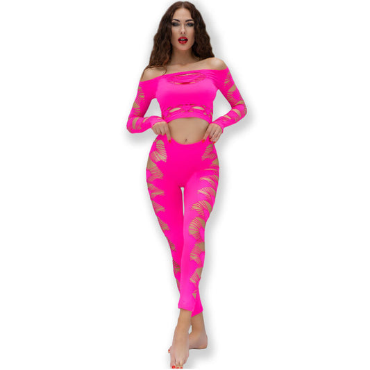 CHILIROSE - C632 ensemble sensuel haut & pantalon fuchsia S/L