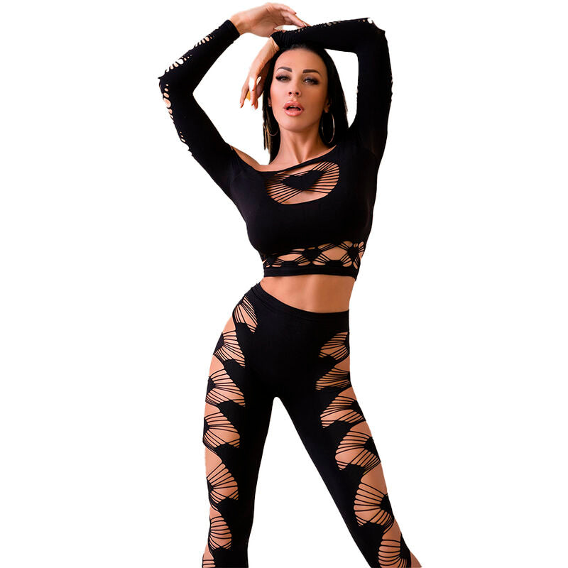 CHILIROSE - C436 ensemble sensuel haut & leggings noir S/L