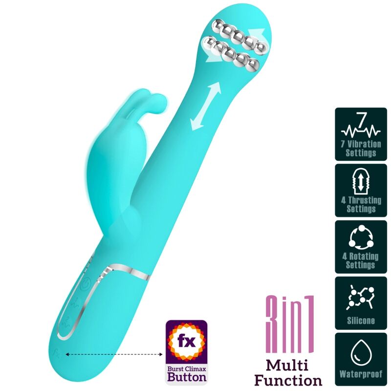 PRETTY LOVE - vibromasseur lapin DEJON 3 en 1 multifonction bleu turquoise