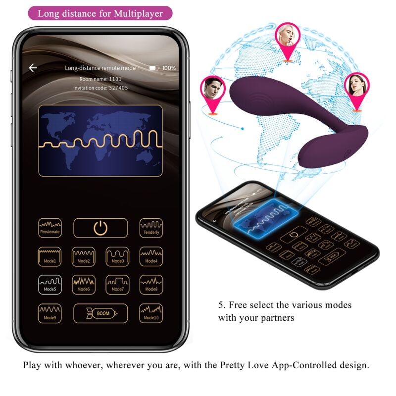 PRETTY LOVE - vibromasseur rechargeable pour point G avec 12 vibrations et application Lila