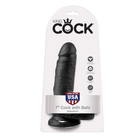 KINGROCK - gode noir avec testicules 17.8 cm