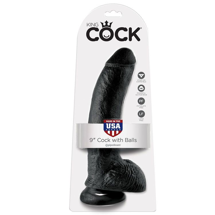 KINGROCK - gode noir avec testicules 22.9 cm