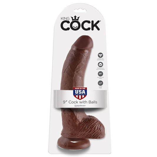 KINGROCK - gode marron avec testicules 22.9 cm