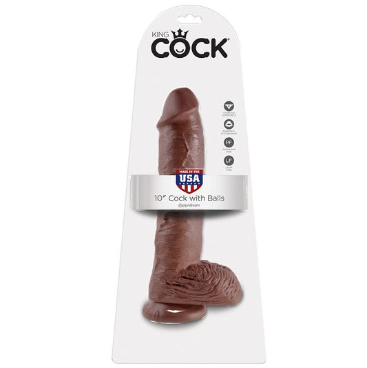 KINGROCK - gode marron avec testicules 25.4 cm