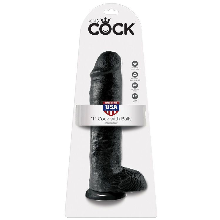 KINGROCK - gode noir avec testicules 28 cm