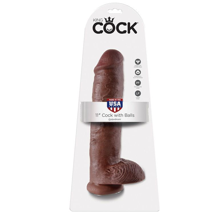 KINGROCK - gode marron avec testicules 28 cm