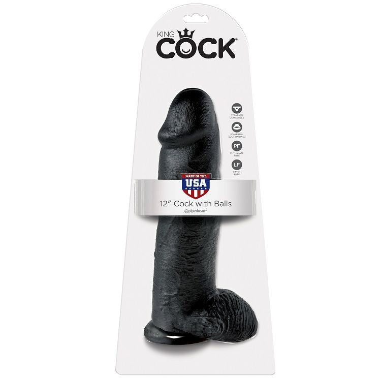 KINGROCK - gode noir avec testicules 30.48 cm