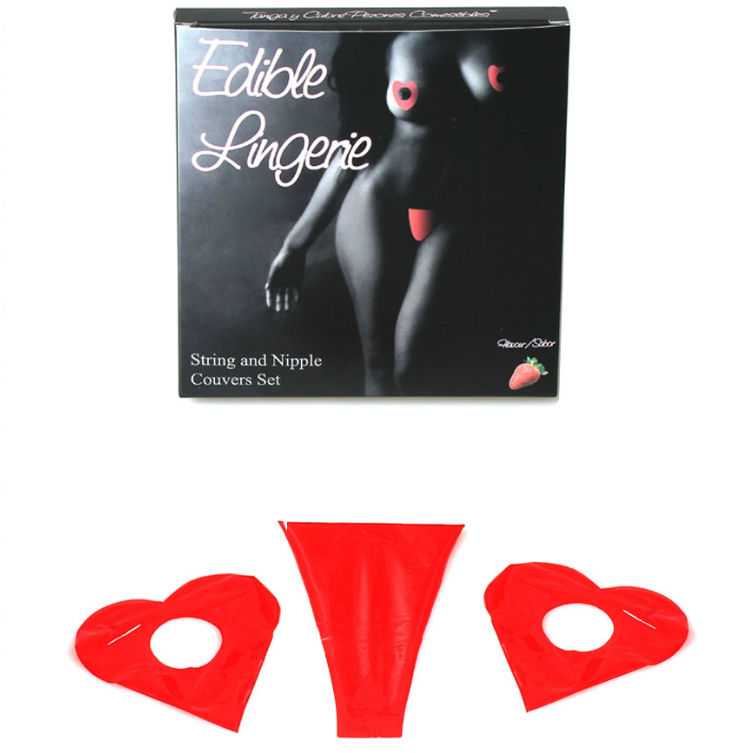 SECRETPLAY - string et caches-tétons comestible femme saveur fraise