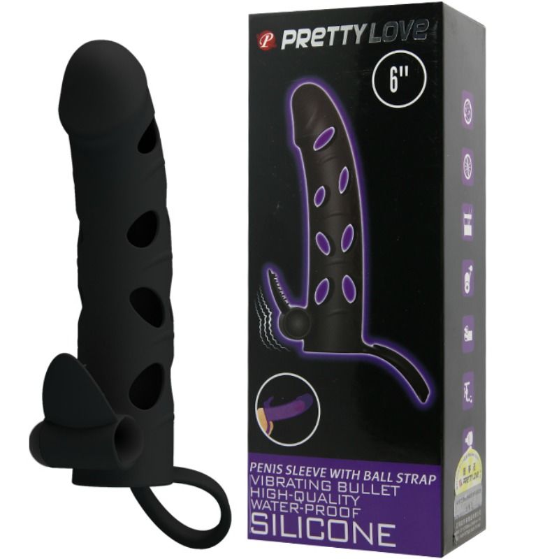 PRETTY LOVE - extension de pénis en silicone avec vibration 15.2 cm