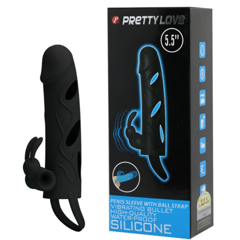 PRETTY LOVE - extension de pénis en silicone avec vibration 14 cm 1.0