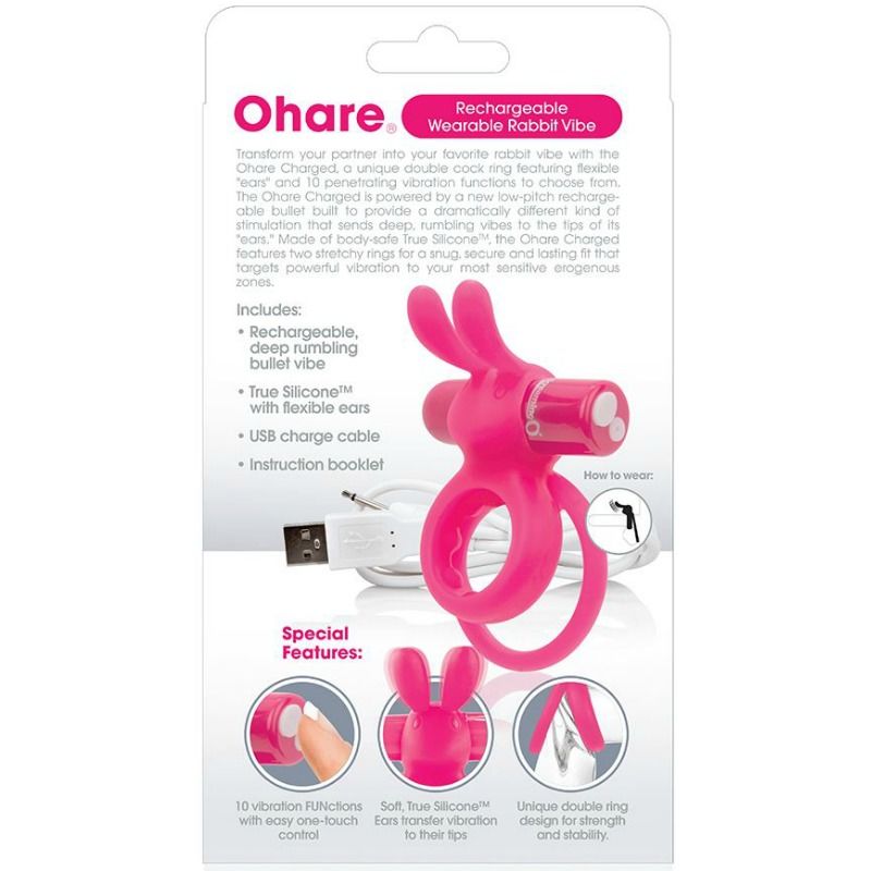 SCREAMING O – OHARE anneau pénien double rechargeable lapin rose