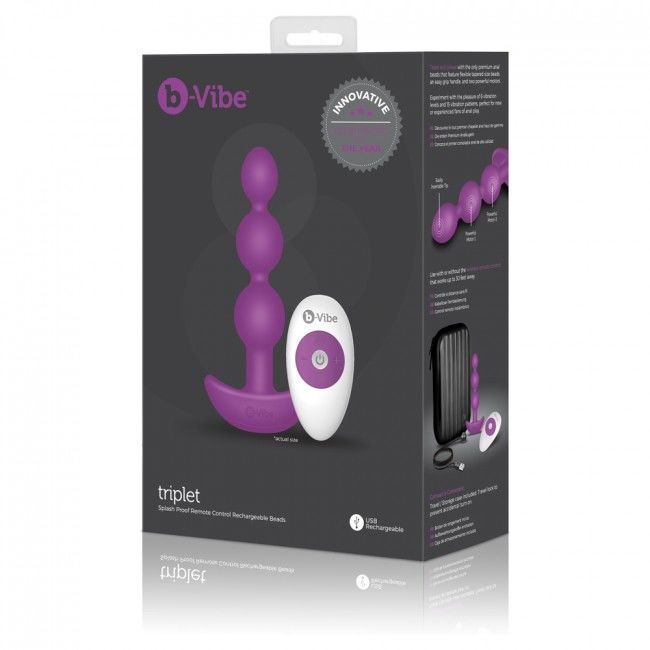 B-VIBE – TRIPLET plug anal perlé vibrant télécommandé violet