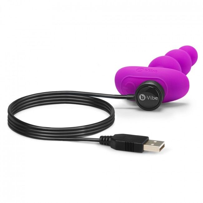 B-VIBE – TRIPLET plug anal perlé vibrant télécommandé violet