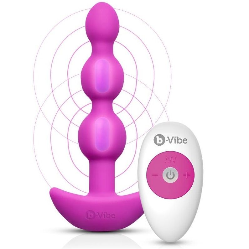 B-VIBE – TRIPLET plug anal perlé vibrant télécommandé violet