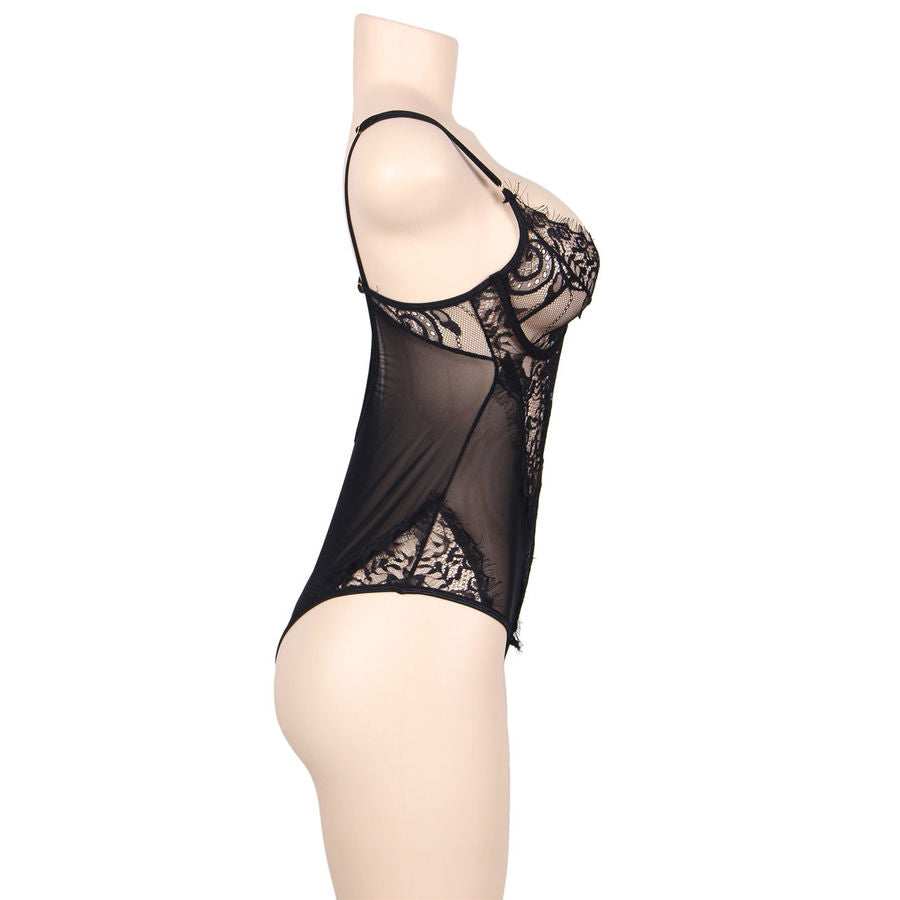 SUBBLIME – body noir en dentelle avec motifs de fleur et franges grande taille