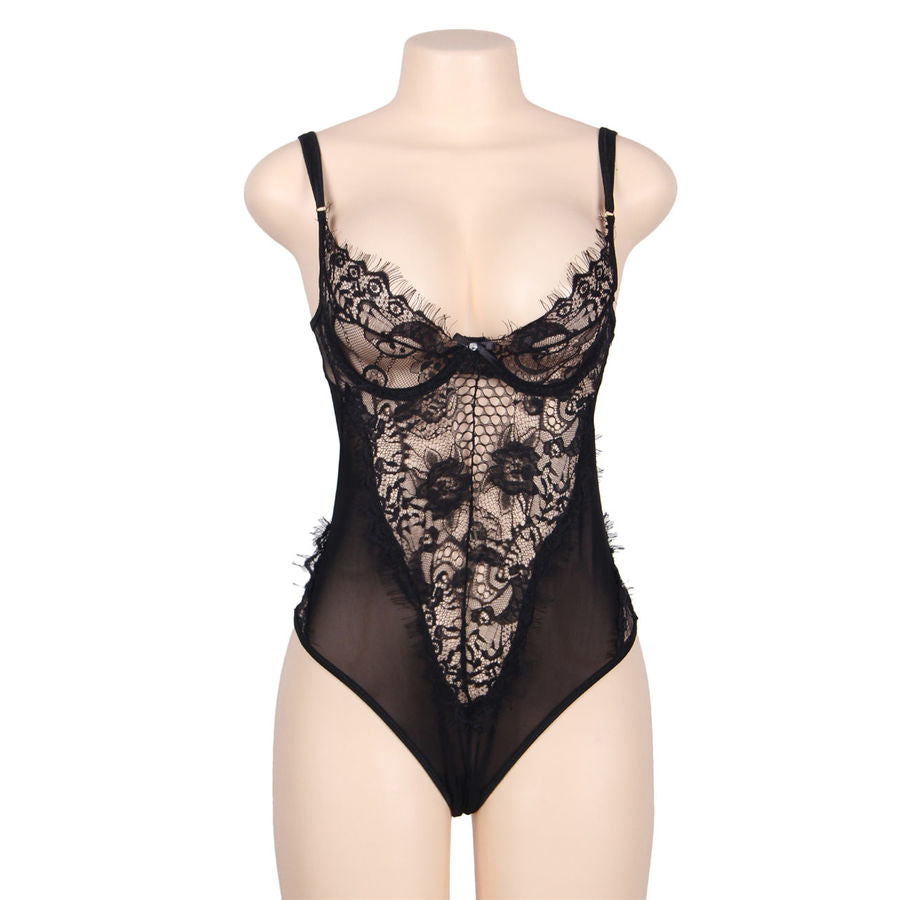 SUBBLIME – body noir en dentelle avec motifs de fleur et franges grande taille