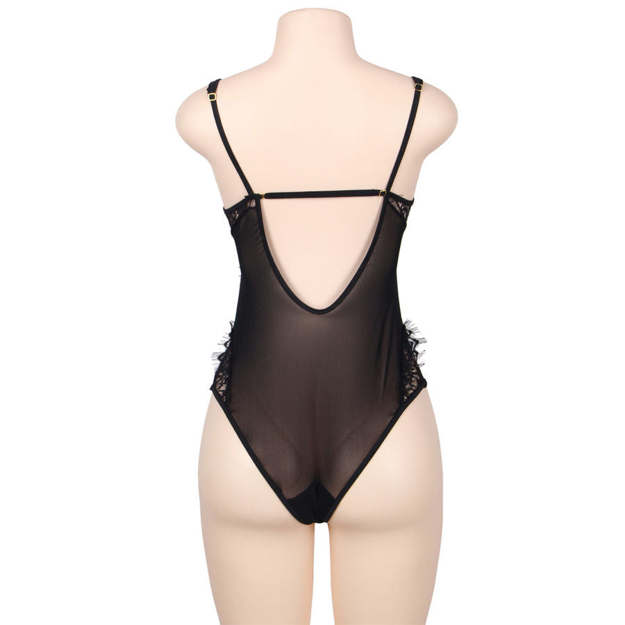 SUBBLIME – body noir en dentelle avec motifs de fleur et franges grande taille