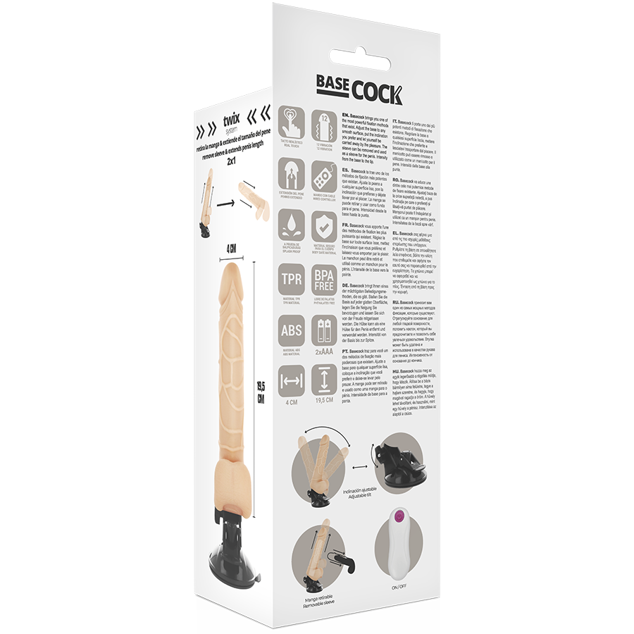 BASECOCK - vibromasseur réaliste télécommandé avec testicules 19.5 cm -o- 4 cm