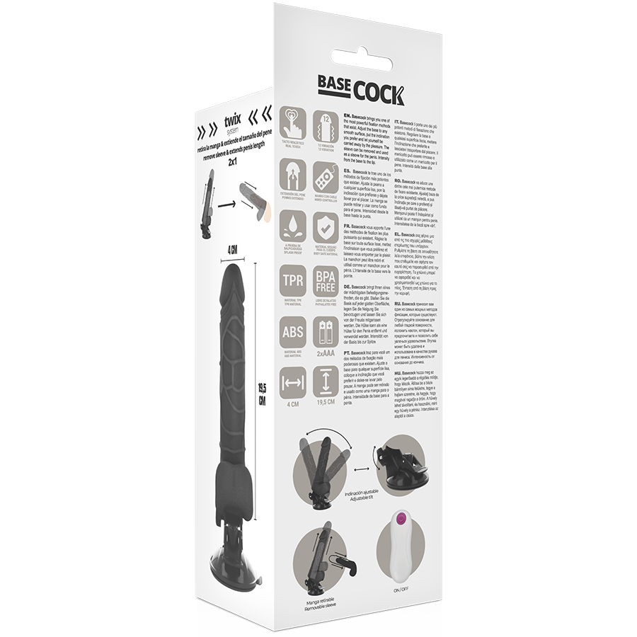 BASECOCK - vibromasseur réaliste télécommandé avec testicules 19.5 cm -o- 4 cm