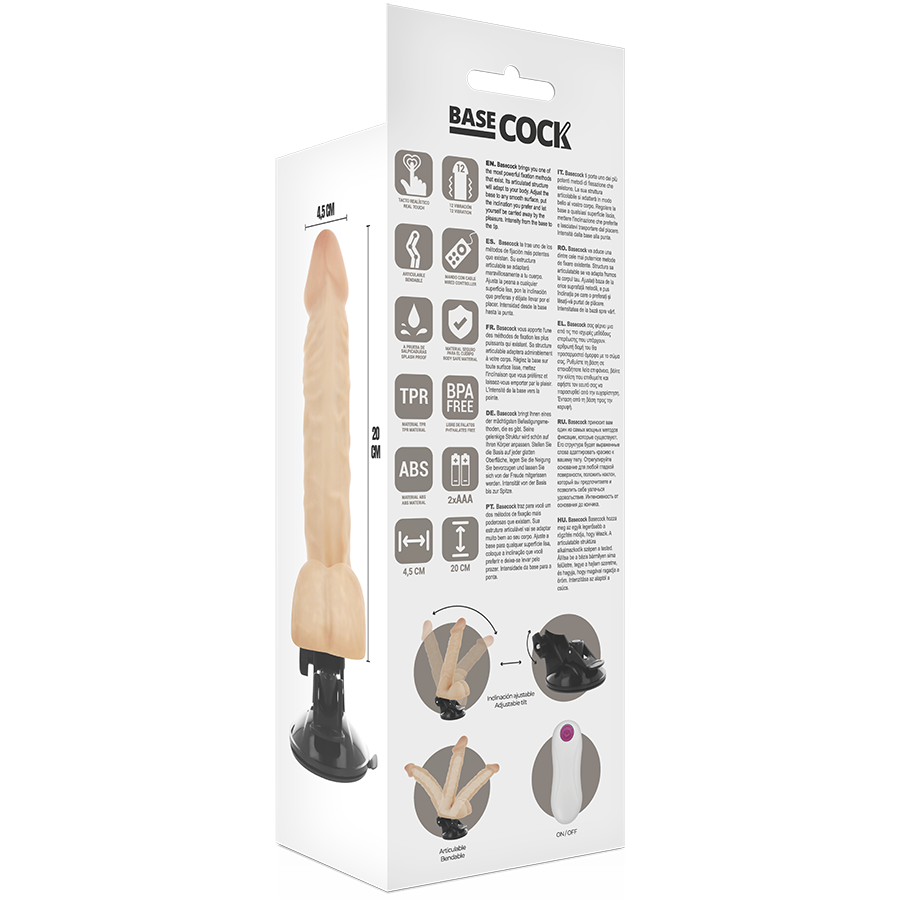 BASECOCK - vibromasseur réaliste articulable télécommandé 20 cm -o- 4.5 cm