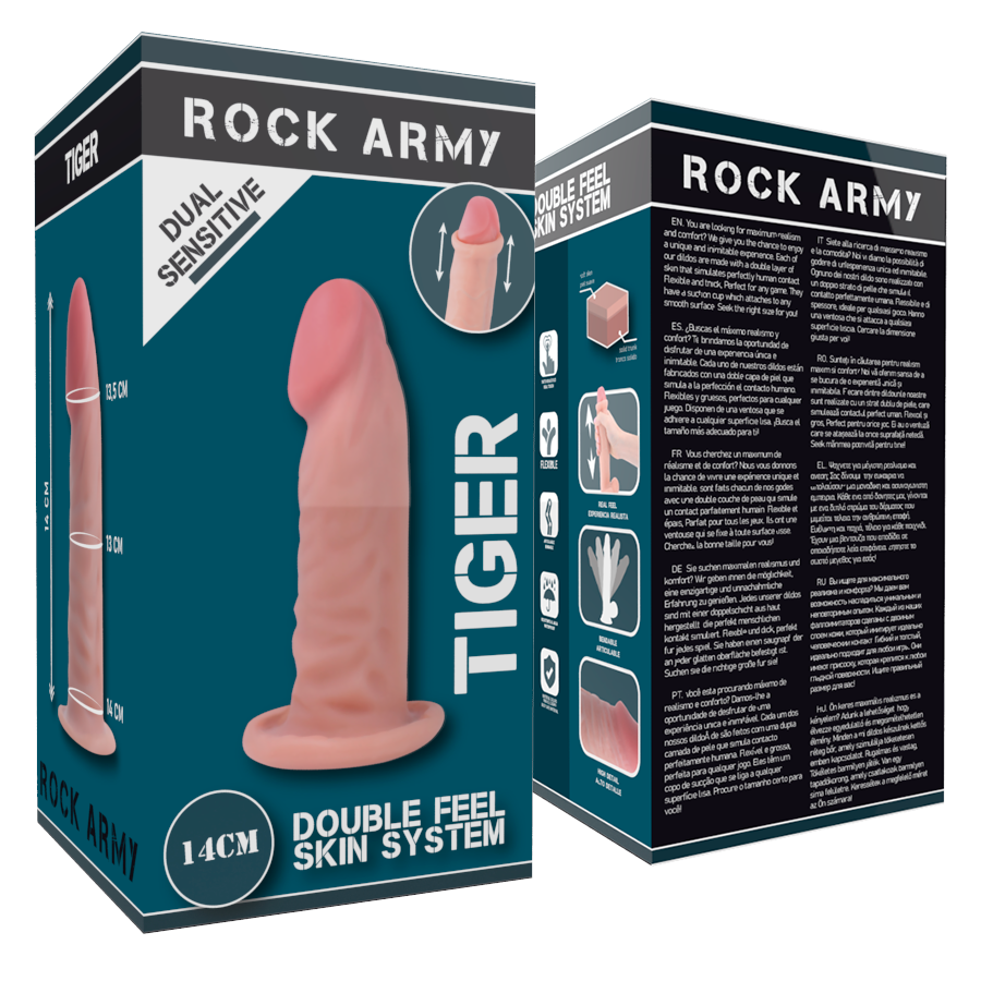 ROCKARMY - gode réaliste double densité tigre 14 cm -o- 4.46 cm