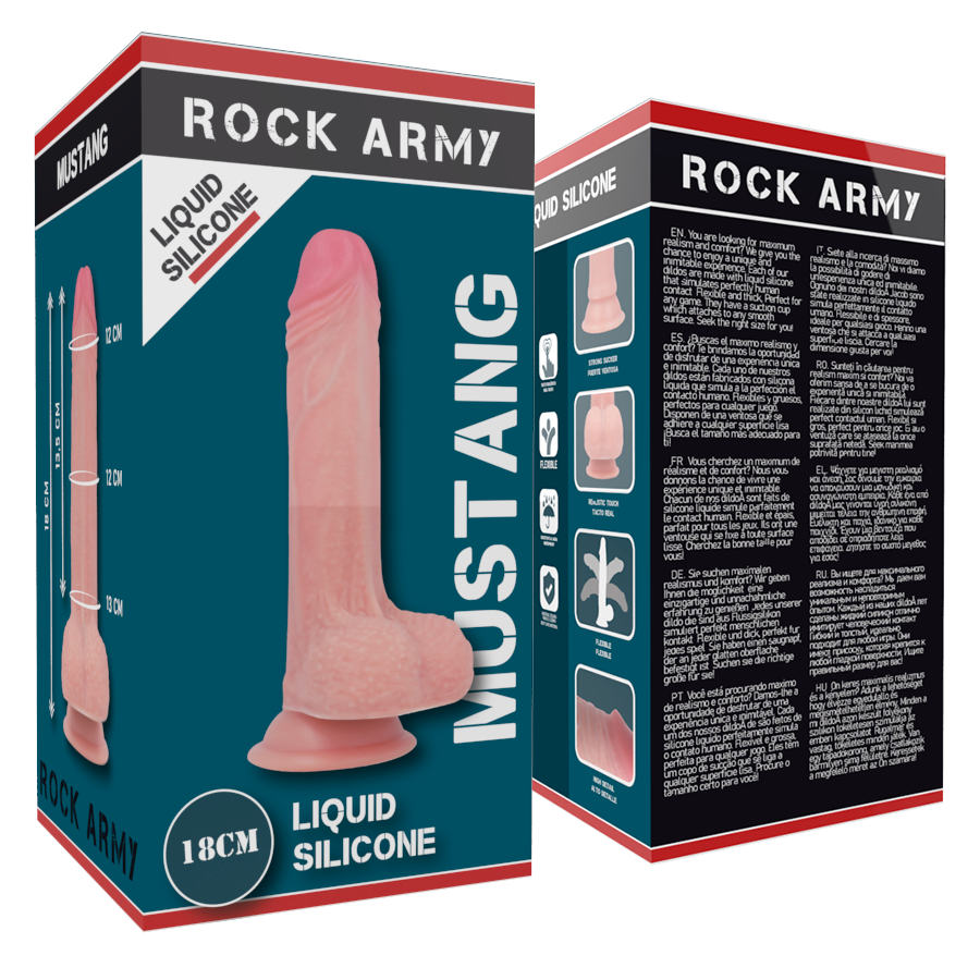 ROCKARMY – vibromasseur silicone liquide premium MUSTANG réaliste 18 cm -o- 4.14 cm