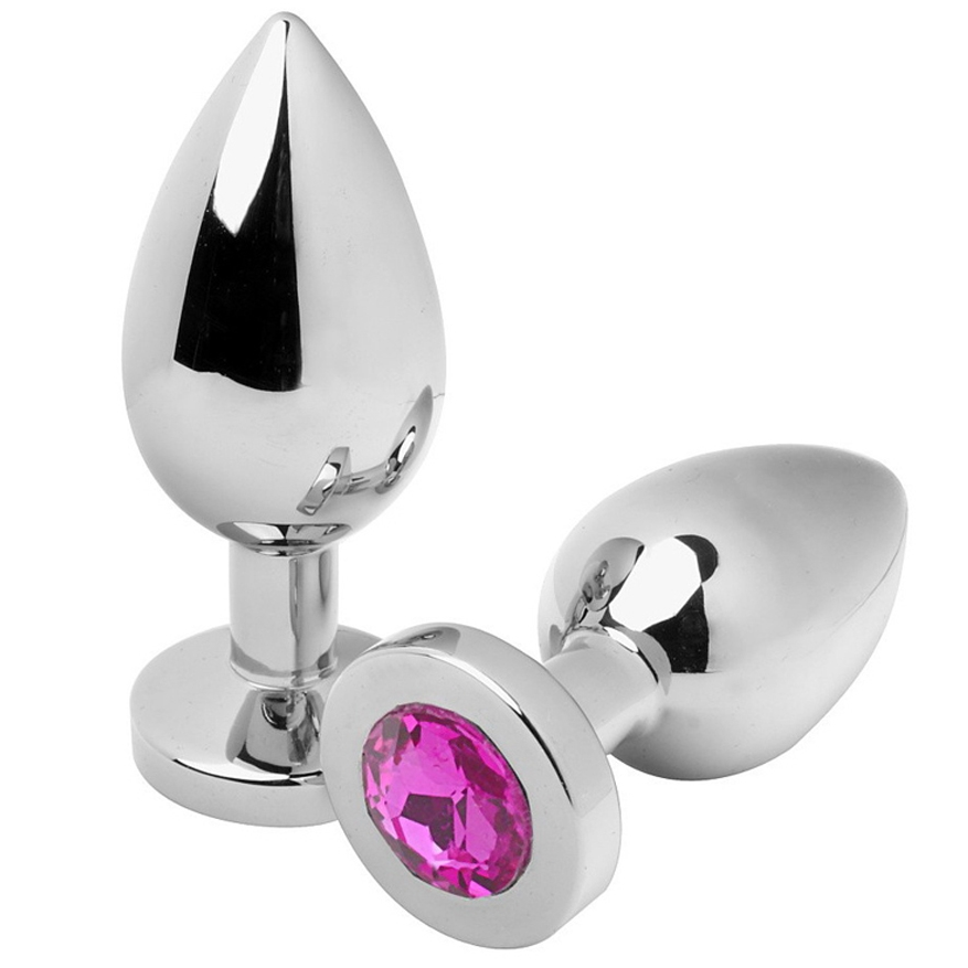 METAL HARD - plug anal diamant rose moyen 7,62cm