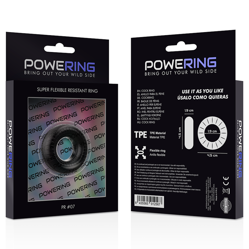 POWERING - anneau pénis super flexible et résistant 4,5cm pr07 noir